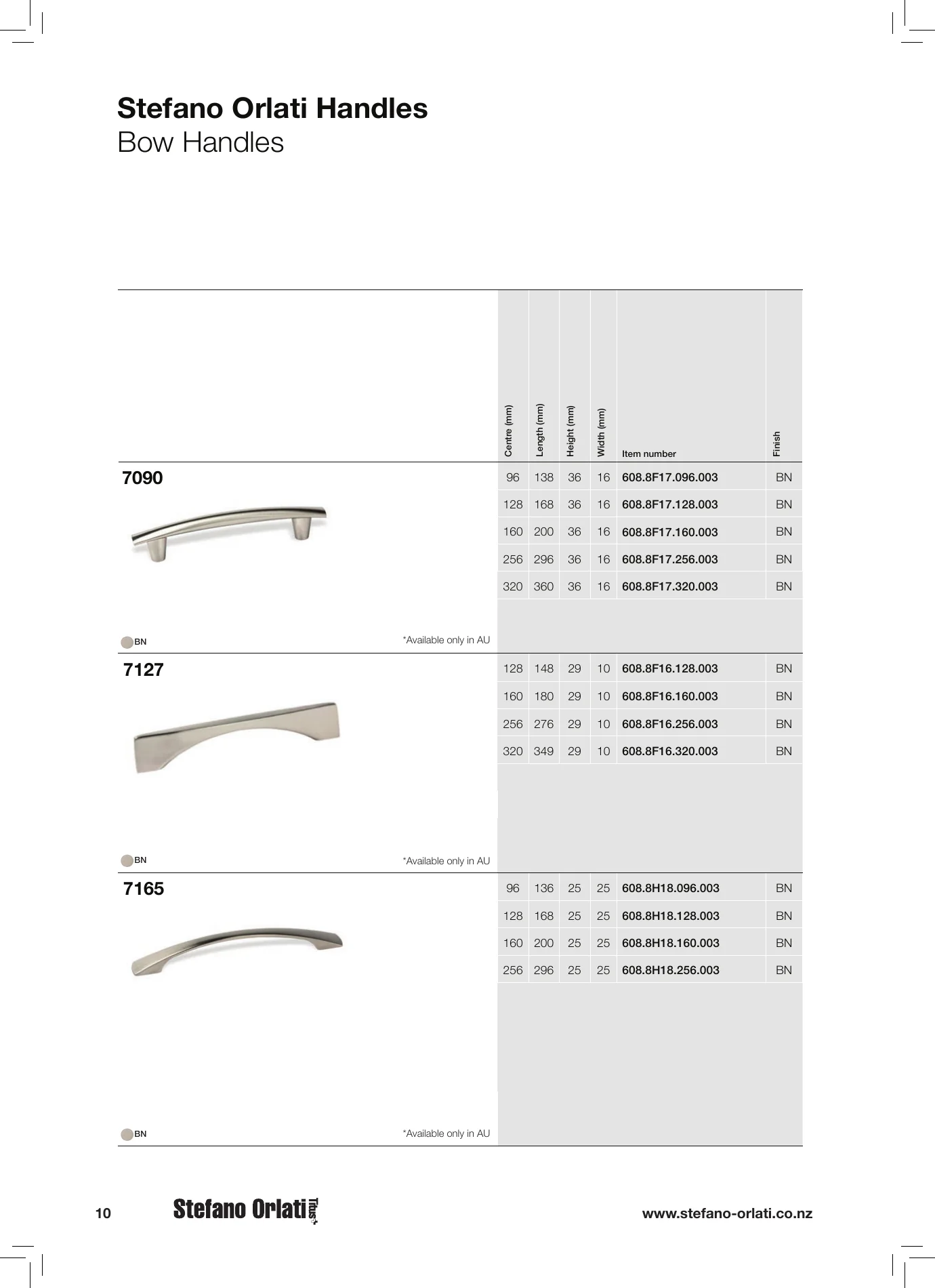 Complete Handles 2023, page 10, including product code 608.8H18.096.003. Open the page for the text transcript.