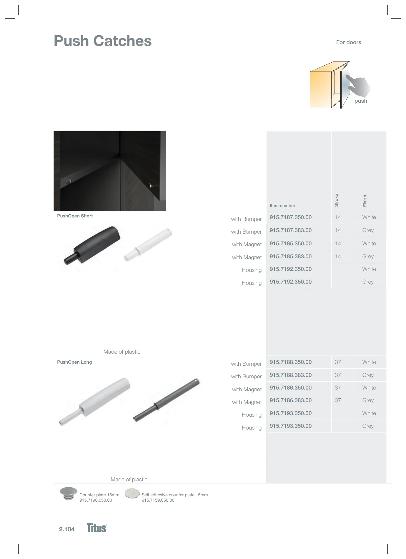 Complete Technical Catalogue, page 224, including product code 915.7190.050.00. Open the page for the text transcript.