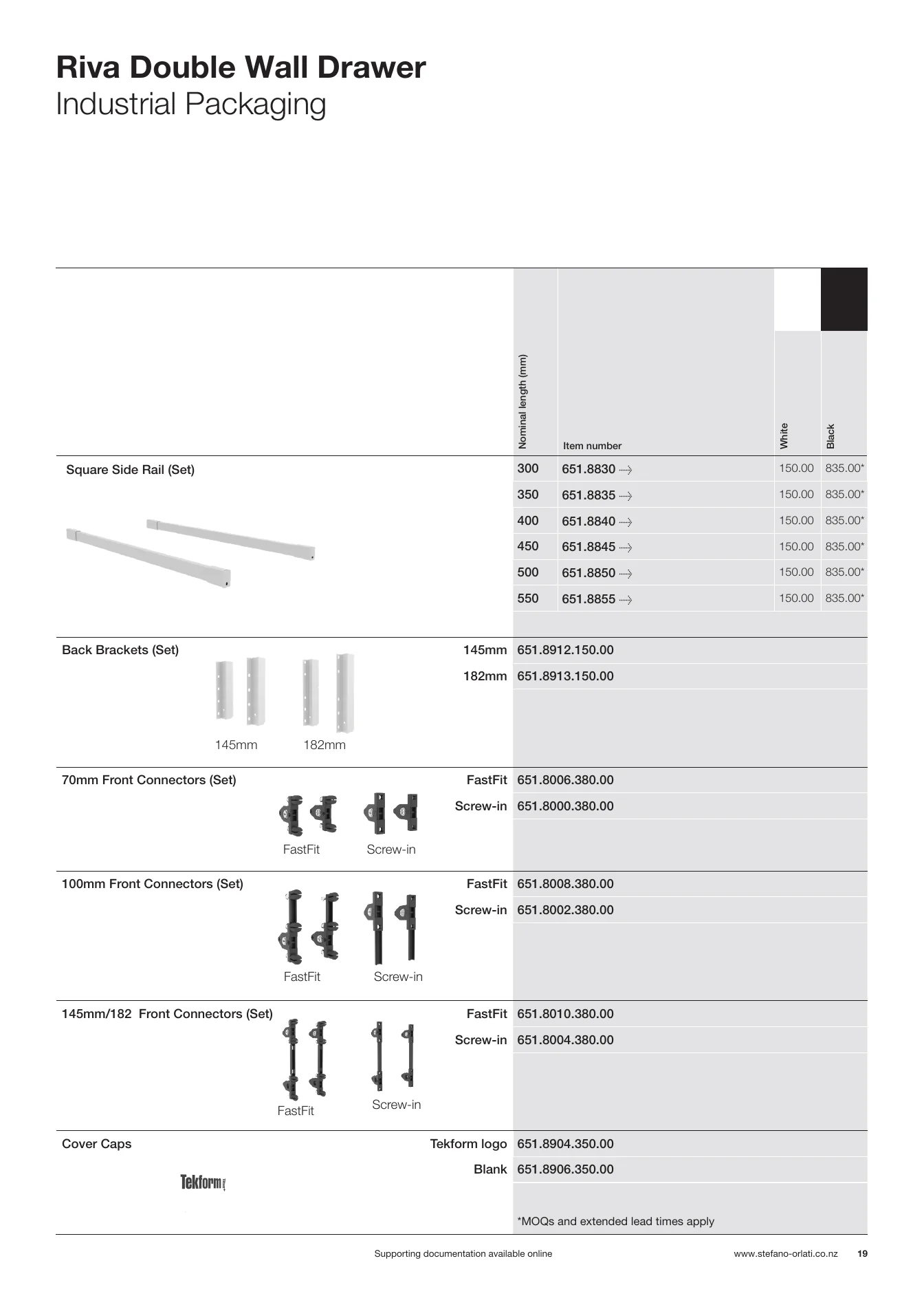 Riva DWD Drawer System, page 19, including product code 651.8912.150.00. Open the page for the text transcript.