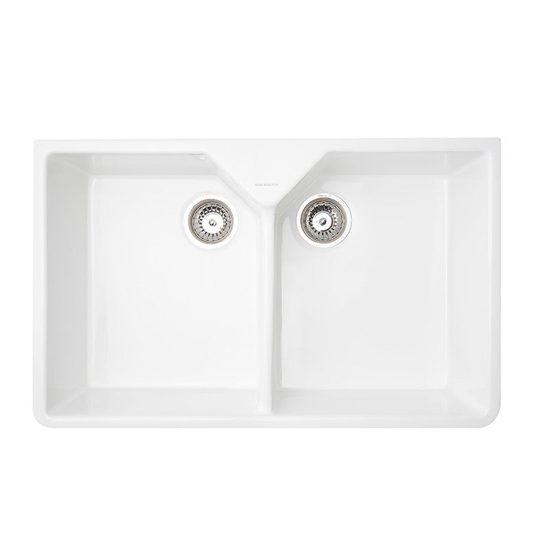 Designer Butler Ceramic Double Bowl 56L — White