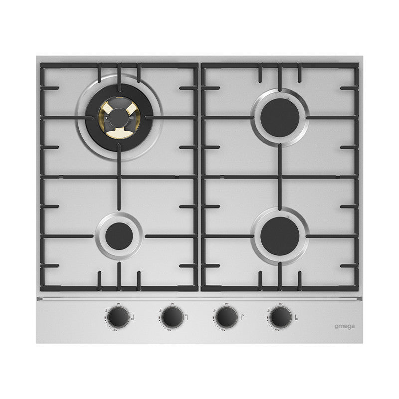 Omega 60cm Gas Cooktop with Wok Burner — Stainless Steel